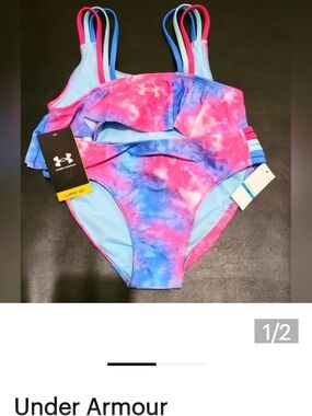 Under Armour Girls Pink & Blue Tie-Dye Two-Piece Swim Bikini